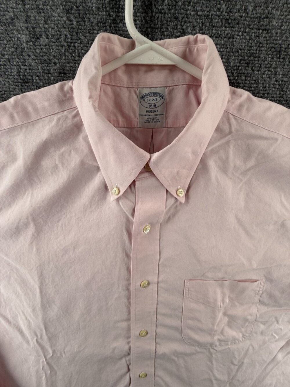Brooks Brothers Non-Iron 17 2/3 Regent Cotton Button-Down Pink Pocket Solid Mens